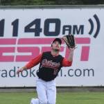 Peninsula Oilers outfielder Paul Kunst makes a catch Friday night against the Chugiak/Eagle River Chinooks at Coral Seymour Memorial Park in Kenai. (Photo by Joey Klecka/Peninsula Clarion)