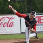 Peninsula Oilers pitcher Ryan Silva delivers a throw to a Chugiak/Eagle River Chinooks batter Friday night at Coral Seymour Memorial Park in Kenai. (Photo by Joey Klecka/Peninsula Clarion)