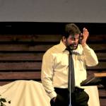 Criss Adams wipes his eyes while giving a eulogy for Travis Stubblefield at Peninsula Grace Brethren Church on Saturday, June 30, 2018 near Soldotna, Alaska. Stubblefield, a lifelong resident of the Soldotna area, was killed June 21 in a conflict in Kasilof. Alaska State Troopers are investigating the circumstances of his death, though no charges have yet been filed. (Photo by Elizabeth Earl/Peninsula Clarion)