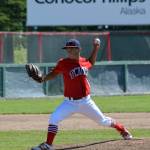 Post 20 Twins starter Harold Ochea delivers to Excelsior Post 259 from Minneapolis on Tuesday, July 3, 2018, at Coral Seymour Memorial Park in Kenai. (Photo by Jeff Helminiak/Peninsula Clarion)