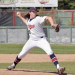 Twins starter Logan Smith delivers to East on Thursday, July 5, 2018, at Coral Seymour Memorial Park in Kenai. (Photo by Jeff Helminiak/Peninsula Clarion)