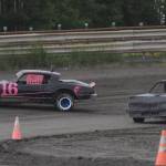 Gracie Bass (16) gets sideways in an A-Stock heat race Saturday night at Twin City Raceway in Kenai. (Photo by Joey Klecka/Peninsula Clarion)