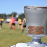 The Between the Tides Dipfest Rugby 10s tournament trophy awaits a winner Saturday at Spur View field in Kenai. (Photo by Joey Klecka/Peninsula Clarion)