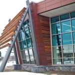 Photo by Rashah McChesney/Peninsula Clarion  The Dena'ina Wellness Center in Old Town Kenai is in its final stages of construction Jan. 30, 2014 in Kenai, Alaska.  Several architectural additions to the building are reminiscint of Alaska Native staples including this one meant to look like a fish rack.