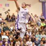 Photo by Rashah McChesney/Peninsula Clarion  Skyview's Micah Hilbish goes in for a layup during their game against Homer Friday Feb. 28, 2014 in Soldotna, Alaska.