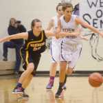 Photo by Rashah McChesney/Peninsula Clarion  Skyview's Hayley Ramsell goes after the ball during their game against Homer Friday Feb. 28, 2014 in Soldotna, Alaska.