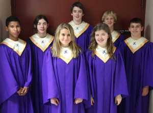 Seven students from Kenai Middle School were named to the All Northwest Honor Choir. The All Northwest Honor Choir includes students from Alaska, Washington, Oregon, Idaho, Montana and Wyoming. Participants traveled to Seattle during spring break to work with a choral director. The event culminated with a performance on March 16. The students pictured from left to right are: Kevin Ramos (8th grade), Raleigh VanNaughta (8th), Olivia Brewer (7th), Hunter Fitt (8th), Brittney Gilman (8th), Karl Danielson (8th), and Zach Tuttle (8th).