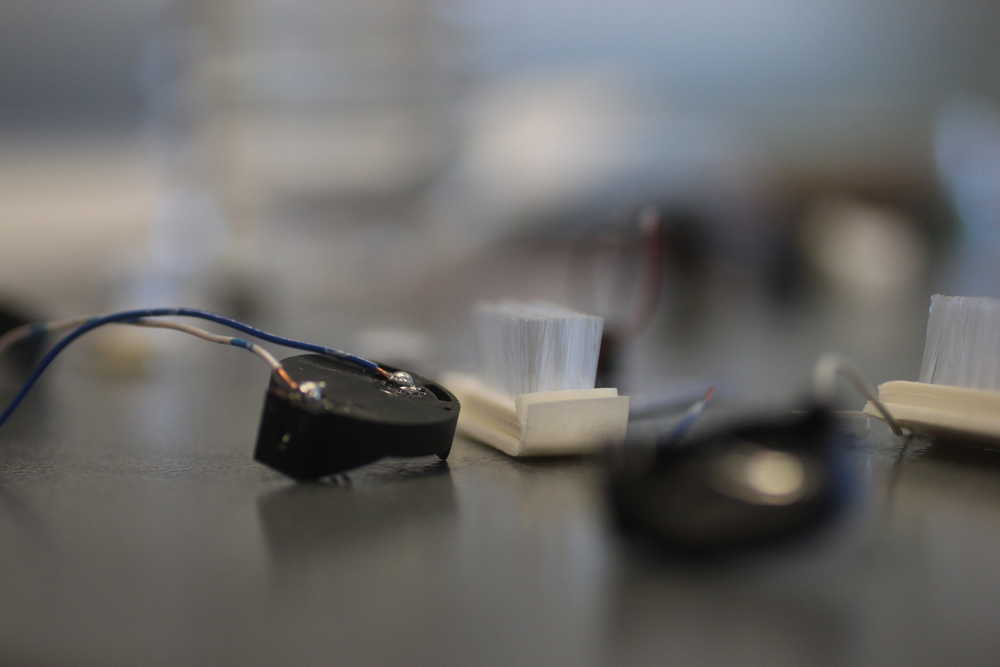 Photo by Kelly Sullivan/ Peninsula Clarion Wires, plus googley eyes, plus toothbrush heads transformed into minute, vibrating robots by Girl Scouts, Saturday, March 22, at the Kenai Peninsula College for WSDT.