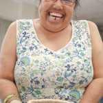 Photo by Rashah McChesney/Peninsula Clarion  Rose Guilbeau, of Kenai, shows one of her hand-woven baskets during a Native Creations & Reflections crafting session Tuesday April 15, 2014 at Kenai Peninsula College, Kenai River Campus in Soldotna.