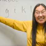 Photo by Rashah McChesney/Peninsula Clarion Helen Dick, a Dena'ina elder, and George Holly, of Kenai, work on a song while George Holly Sr., picks at a banjo in the background during a Native Creations & Reflections session Tuesday April 15, 2014 at Kenai Peninsula College Kenai River Campus in Soldotna, Alaska.