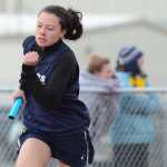 Photo by Rashah McChesney/Peninsula Clarion  Soldotna junior Lindsey Wong starts the first leg of a relay race Saturday April 26, 2014 during a track meet at Kenai Central High School in Kenai, Alaska.