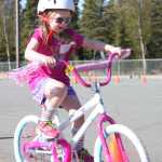 Photo by Kelly Sullivan/Peninsula Clarion Dayne Focose said he accidently wore the wrong helmet to the Bike Rodeo, Friday, May 9, at Mountain View Elementary School.