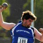ach Taplin of Cook Inlet Academy launches the shot en route to a second-place finish in the boys' 1A2A3A event at the state track and field championships on Friday, May 23, 2014, at Dimond High School in Anchorage, Alaska. (AP Photo/Anchorage Daily News, Erik Hill)