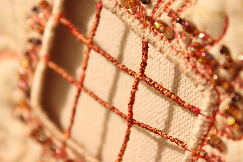 Photo by Kelly Sullivan/ Peninsula Clarion Cheline Larsen titled this piece Panels, June 6, at the Kenai Fine Arts Center.