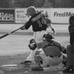 Photo by Dan Balmer/Peninsula Clarion Peninsula Oilers third baseman Alex Rubanowitz lines a pitch into right field for a single in the first inning in Thursday's game against the Chugiak-Eagle River Chinooks at Coral Seymour Memorial Park.