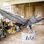 Artist John Coyne is working on a raven sculpture at his studio in Iowa City for the Dena?ina Wellness Center in Kenai, Alaska. Through his research of Dena?ina culture, Coyne chose to combine the iconic birds with the tribe?s words.   Benjamin Roberts / P-C A finished raven sculpture completed by artist John Coyne at his studio in Iowa City, IA, on Thursday, May 22, 2014. Coyne, a native of Fairbanks, AK, is currently crafting a series of metal sculptures resembling a Raven, a bird iconic to Alaska and the DenaÕina people, where the bird has a strong influence the culture's songs and poetry.