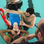 Photo by Kelly Sullivan/ Peninsula Clarion A Nikiski lifeguard sweatshirt sits on the side of the pool during a training class, June 30, at the Nikiski Pool.