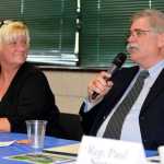 Photo by Dan Balmer/Peninsula Clarion House Speaker Mike Chenault, R-Nikiski answers a question at the State Legislature candidate forum Tuesday at the Soldotna Regional Sports Complex. Chenault is challenged by Rocky Knudsen, (left) a Democrat from Nikiski for District 29.