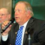 Photo by Dan Balmer/Peninsula Clarion Rep. Paul Seaton, R-Homer speaks at a State Legislature candidate forum Tuesday at the Soldotna Regional Sports Complex. Seaton, who is the incumbent for District 31, is running unopposed in the Nov. 4 election.