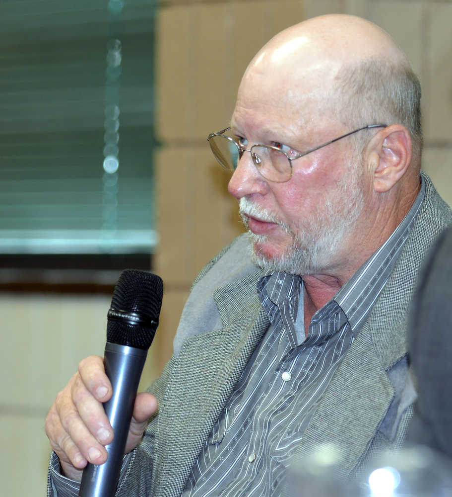 Photo by Dan Balmer/Peninsula Clarion Five candidates for three house of representative seats in the Alaska Legislature speak at a joint chamber luncheon forum Tuesday at the Soldotna Regional Sports Complex. From left running for district 29, Nikiski resident Rocky Knudsen, a Democrat and House Speaker Mike Chenault R-Nikiski. For district 30, Kenai resident Shauna Thornton, a Democrat and Rep. Kurt Olson R-Soldotna, and District 31 incumbent Paul Seaton, R-Homer.