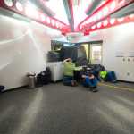 Photo by Kelly Sullivan/ Peninsula Clarion A group of participants in the local two-day ALICE Training Institute training for Kenai Peninsula municipal officers and Alaska State Troopers, chose to baracade the doorway to fend off an armed shooter during a roleplay scenario Friday, August 29, 2014 at the Challenger Learning Center of Alaska in Kenai, Alaska.