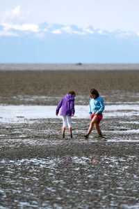 Photo by Rashah McChesney/Peninsula Clarion Shannon Pitt, of Nikiski and Jenna Streiff, of Kenai, play in the mud during low tide in the Cook Inlet Sunday August 31, 2014 in Kenai, Alaska.