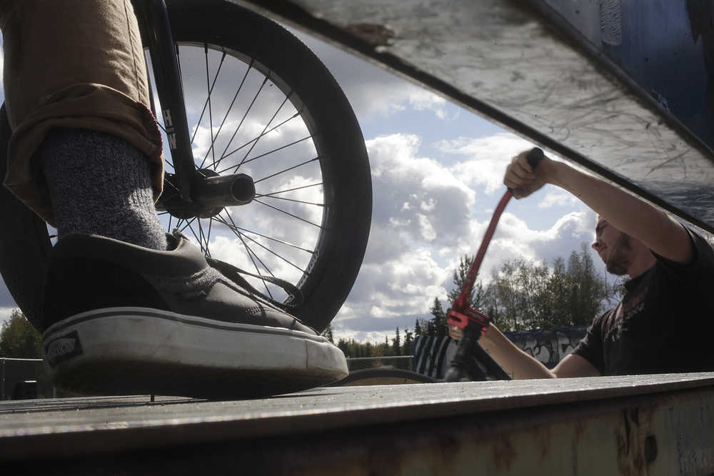 Photo by Rashah McChesney/Peninsula Clarion  14 people competed  during the 5th Annual Bike & Skate Challenge Saturday Sept. 6, 2014 iat the Soldotna Skate Park in Soldotna, Alaska.