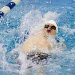 Photo by Rashah McChesney/Peninsula Clarion Soldotna's Jacob Creglow swims during a 50-yard backstroke competition Friday September 19, 2014 during the Sohi Pentathalon in Soldotna, Alaska.