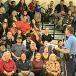 Photo by Dan Balmer/Peninsula Clarion Captain Andy Greenstreet, E-detachment commander, addressed the concerns Nikiski resident have with recent property crimes at a town hall meeting at the Nikiksi Recreation Center Wednesday. Greenstreet announced the formation of a crime suppression unit of two troopers that will concentrate on theft investigations in the Nikiksi area.