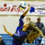 Photo by Kelly Sullivan/ Peninsula Clarion Soldotna Stars' Haley Ramsell spikes the ball during the game against the Palmer Moose Friday, September 25, 2014, at Soldotna High School, in Soldotna, Alaska.