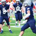 Photo by Kelly Sullivan/ Peninsula Clarion Soldotna Stars Jared Chavez reacts to Drew Gibbs touchdown in the game against Faribanks' West Valley Wolf Pack, Saturday, September 27, 2014 at Soldotna High School in Soldotna, Alaska.