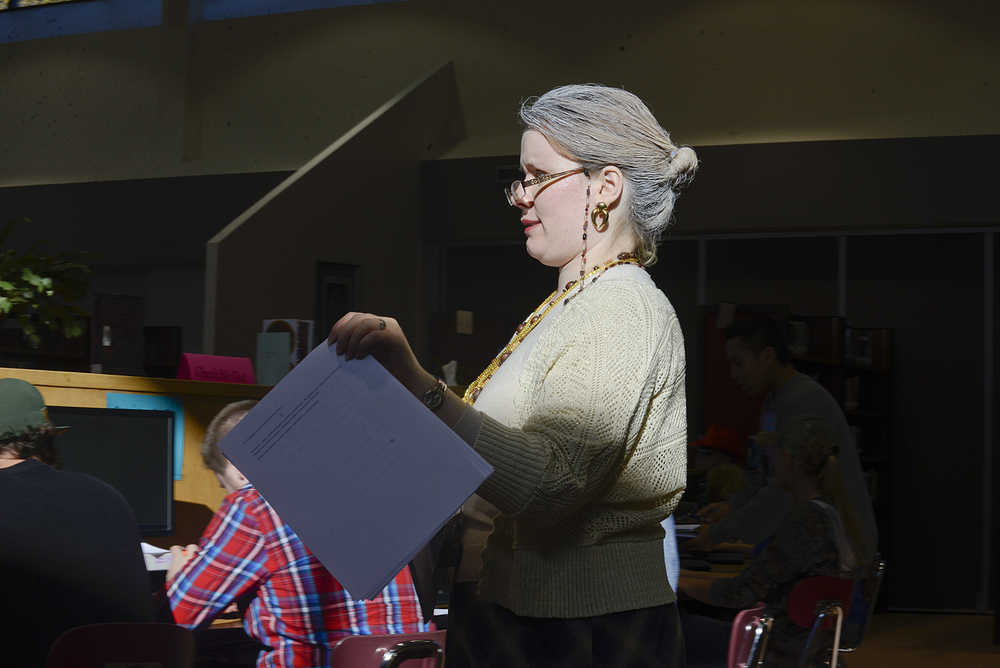 Photo by Rashah McChesney/Peninsula Clarion Students and teachers at Kenai Central High School celebrated homecoming week with a variety of themed days including Wednesday Sept. 24, 2014 which was senior citizen day.