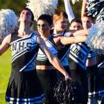 Photo by Kelly Sullivan/ Peninsula Clarion At the Nikiski High School-Middle School Powder Puff flag football game one of the the school's homecoming week activities, the High School Senior and Freshmen girls competed against the Juniors and Sophomores, while the boys took on the role of cheerleaders, Thursday, September 25, 2014 in Nikiski, Alaska.