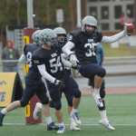 Photo by Michael Dinneen SoHi's Drew Fowler (35) celebrates a second-half interception return for a touchdown with teammates Austin Crowder (54), Jared Chavez (8) and Drew Gibbs (28)