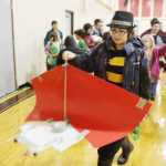 Photo by Kelly Sullivan/ Peninsula Clarion Gabriel Miller, a member of The Sci-Fighters from Ninilchik School that competed in the Mind A-Mazes carries his team's Long-Term Problem structure Saturday, October 11, 2014, at Soldotna Prep School in Soldotna, Alaska.