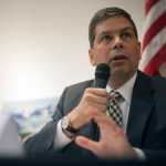 Photo by Rashah McChesney/Peninsula Clarion Incumbent Sen. Mark Begich, D-Alaska, answered questions during a forum with his two challengers, Libertarian candidate Mark Fish and Republican candidate Dan Sullivan on Tuesday Oct. 21, 2014 in Kenai, Alaska.