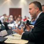 Photo by Rashah McChesney/Peninsula Clarion  Republican candidate for U.S. Senate Dan Sullivan gives his opening remarks during a forum Tuesday October 21, 2014 in Kenai, Alaska.