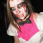 Photo by Ben Boettger/Peninsula Clarion Soldotna High School junior Amber Hall as a zombie at the haunted house fundraiser, Tuesday Oct 28, 2014 at the Peninsula Center Mall.