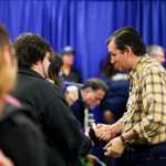 Photo by Rashah McChesney/Peninsula Clarion  Sen. Ted Cruz, R-Texas, greets members of the audience after stumping for Senate Candidate Dan Sullivan Sunday November 11, 2014 in Soldotna, Alaska.