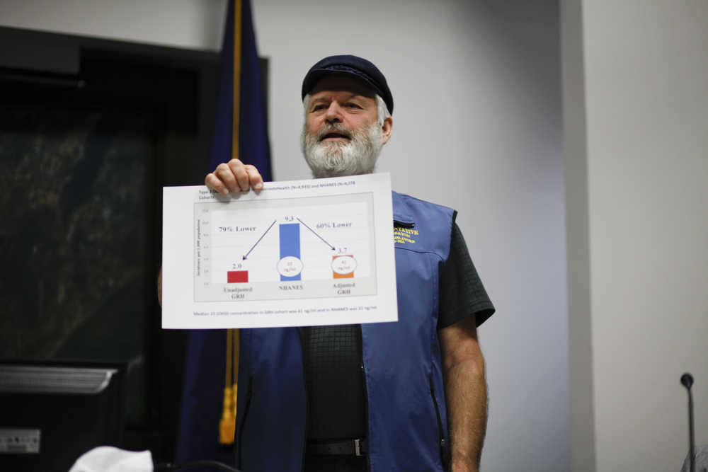 Photo by Rashah McChesney/Peninsula Clarion  Rep. Paul Seaton, R-Homer, spent some time educating the audience on Vitamin D deficiencies and its effects on health, during a Central Peninsula League of Women Voters candidate debate on Thursday Oct. 30, 2014 in Soldotna, Alaska.