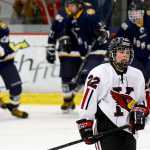 Photo by Rashah McChesney/Peninsula Clarion Kenai Central High School Kardinal Matt Hegel skates to his bench after the Homer High School Mariners score a goal during their game on Friday Nov. 7, 2014 in Sodotna, Alaska.