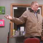 Photo by Rashah McChesney/Peninsula Clarion PRL Logistics Inc., Chief Executive Officer Ron Hyde chats with emergency personnel after a drill using his Kenai facility's new helipad on Friday Nov. 14, 2014  at Kenai Landing.
