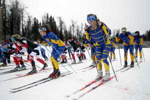 Photo by Rasha McChesney/Peninsula Clarion  Skiers from three Kenai Peninsula High Schools competed Saturday Dec. 6, 2012 during a race at the Tsalteshi Trails in Soldotna, Alaska.