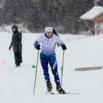 Photo by Rashah McChesney/Peninsula Clarion  Soldotna High School's Sadie Fox wins the varsity girls portion of a ski race between Soldotna, Kenai and Homer High School on Saturday Dec. 6, 2014 at the Tsalteshi Trails in Soldotna, Alaska.