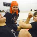 Photo by Rashah McChesney/Peninsula Clarion  Several children practice for a regional Native Youth Olympics event on Wednesday Jan. 14, 2015 at the Yaghanen Youth Center in Soldotna, Alaska. The Kenaitze Indian Tribe is holding the event during the 2015 Peninsula Winter Games.