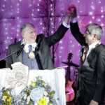 Gov. Bill Walker and Lt. Gov. Byron Mallott were the guests of honor at the inaugural ball in Kenai Friday. (Photo by Caleb Kuehn)