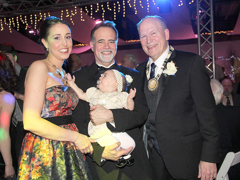 Sen. Peter Micciche, Erin & Stella Rose welcome Gov. Bill Walker to the Peninsula Inaugural Ball.