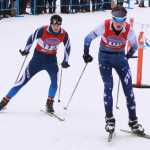 Photo by Caitlin Skvorc/Frontiersman.com Palmer's Colbe Hand and Soldotna's John-Mark Pothast duel during the first leg of the boys 4-by-5-kilometer relay Saturday at the state Nordic ski championships at Kincaid Park in Anchorage. Pothast finished the first leg in 11th place, while Hand was 14th.