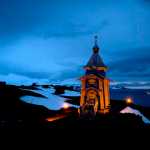 In this Feb. 1, 2015 photo, Holy Trinity church stands illuminated at Russia's Bellinghausen station on King George Island in Antarctica. Holy Trinity is the world's southernmost Eastern Orthodox Church. (AP Photo/Natacha Pisarenko)