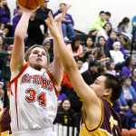 Photo by Rashah McChesney/Peninsula Clarion Seldovia's Seth O'Leary shoots during a game against Kotlik for the 2015 March Madness Small School Championships on Saturday March 15, 2015 in Anchorage, Alaska. Seldovia won 67-47.